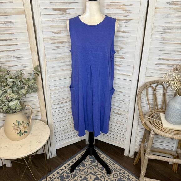 J. JILL Women's Large Cotton Knit Shift A Line Midi Dress Periwinkle Lagenlook - Picture 2 of 15